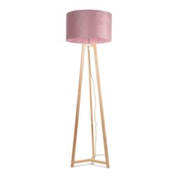ValueLights Lottie Natural Wood Tripod Floor Lamp with Velvet Drum Shade in Pink - thumbnail 2