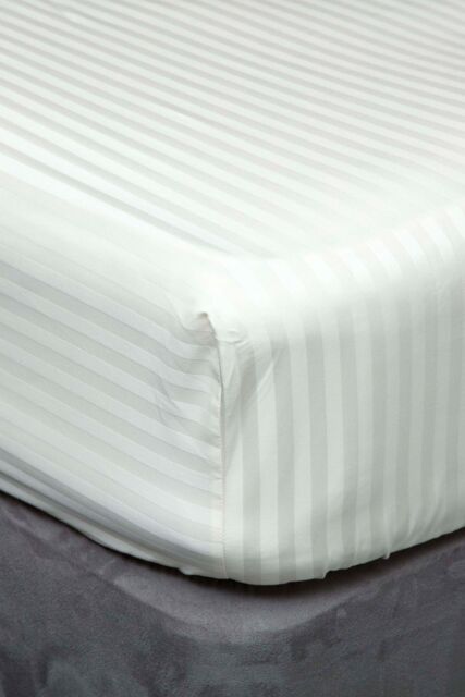 Belledorm Hotel Suite Satin Stripe 540 Thread Count 38cm Fitted Sheet in Ivory - Size: Single - image 1