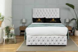 UK Bed Furniture Monaco Divan Ottoman Storage Bed with End Lift & 54 Inch Headboard in White - Size: Super King - thumbnail 2