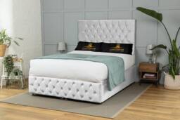 UK Bed Furniture Monaco Divan Ottoman Storage Bed with End Lift & 54 Inch Headboard in White - Size: Super King - thumbnail 1