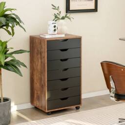 Costway 7-Drawer Storage Cabinet Mobile File Organizer Filing Dresser Chest in Brown - thumbnail 4