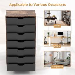 Costway 7-Drawer Storage Cabinet Mobile File Organizer Filing Dresser Chest in Brown - thumbnail 8