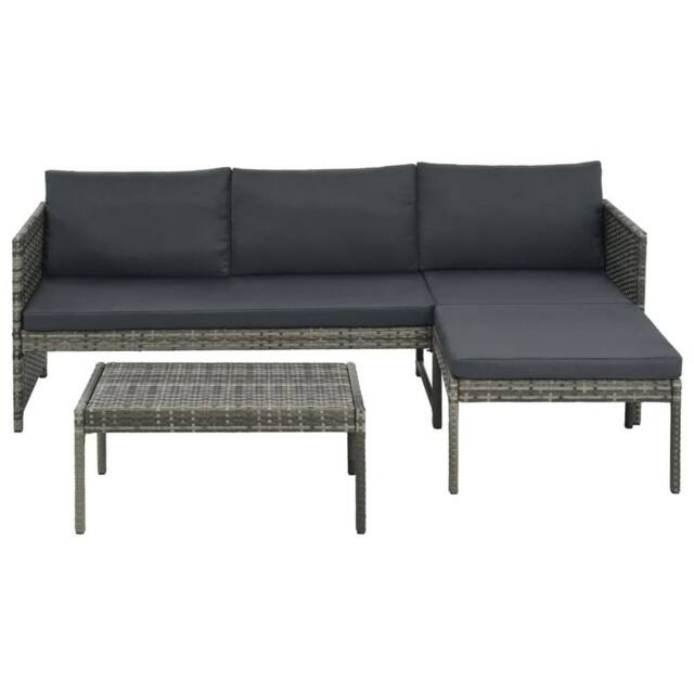 Berkfield Home 3 Piece Garden Lounge Set with Cushions Poly Rattan Grey - image 1