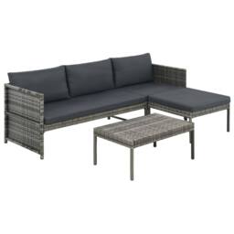Berkfield Home 3 Piece Garden Lounge Set with Cushions Poly Rattan Grey - thumbnail 2