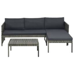 Berkfield Home 3 Piece Garden Lounge Set with Cushions Poly Rattan Grey - thumbnail 1