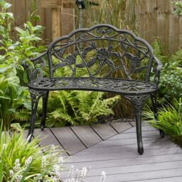 Home Source Cast Aluminium Garden Bench Metal Frame 2 Seater Patio Chair in Black - thumbnail 1
