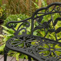 Home Source Cast Aluminium Garden Bench Metal Frame 2 Seater Patio Chair in Black - thumbnail 2