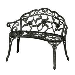 Home Source Cast Aluminium Garden Bench Metal Frame 2 Seater Patio Chair in Black - thumbnail 4