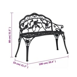 Home Source Cast Aluminium Garden Bench Metal Frame 2 Seater Patio Chair in Black - thumbnail 5