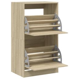 Berkfield Home Shoe Cabinet with 2 Flip-Drawers Sonoma Oak 60x42x108 cm in Brown - Size: 60 x 42 x 108 cm - thumbnail 5