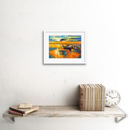 "Artery8 Wall Art Print Boat by The Dock at Sunset Art Framed 9x7 inch in White - Size: W7"" x H9""" - thumbnail 2