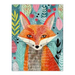 "Artery8 Devious Fox in Garden Folk Art Pattern Design Wall Art Print - Size: W24"" x H32""" - thumbnail 1