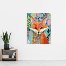 "Artery8 Devious Fox in Garden Folk Art Pattern Design Wall Art Print - Size: W24"" x H32""" - thumbnail 4