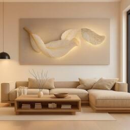 Mafett Premium Canvas Large Effect Feather Glow Modern Wall Art Print in Beige - Size: 150 cm × 80 cm - thumbnail 1