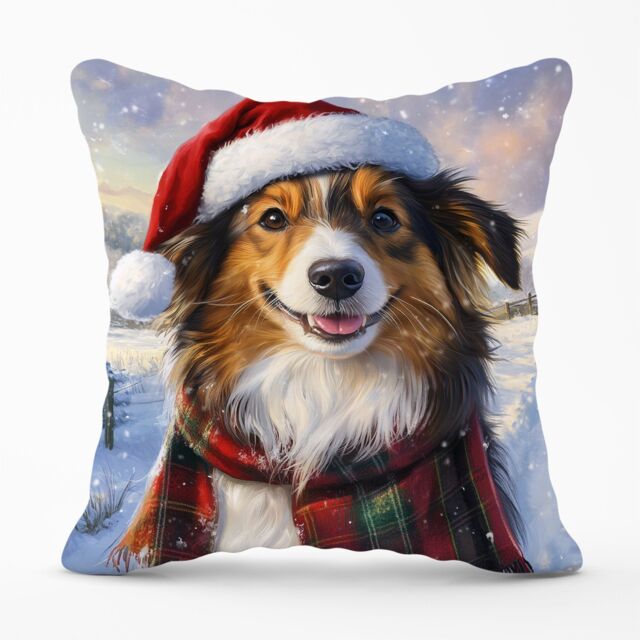 Warren Reed - Designer Christmas Shetland Sheepdog Cushion in Brown - Size: 60 cm x 60 cm - image 1