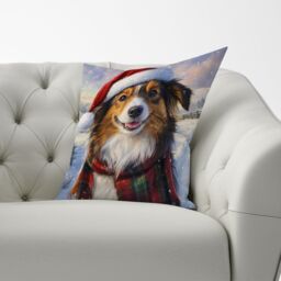 Warren Reed - Designer Christmas Shetland Sheepdog Cushion in Brown - Size: 60 cm x 60 cm - thumbnail 3