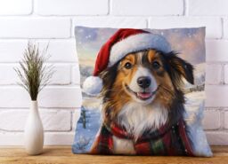 Warren Reed - Designer Christmas Shetland Sheepdog Cushion in Brown - Size: 60 cm x 60 cm - thumbnail 2