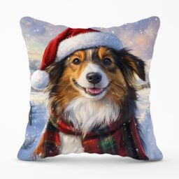 Warren Reed - Designer Christmas Shetland Sheepdog Cushion in Brown - Size: 60 cm x 60 cm - thumbnail 1