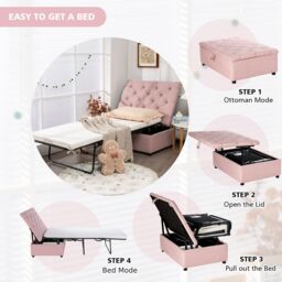 Gymax Convertible Sofa Bed Folding Ottoman Sleeper Space Saving Lounger in Pink - thumbnail 3