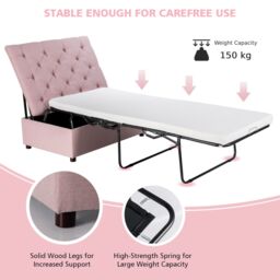 Gymax Convertible Sofa Bed Folding Ottoman Sleeper Space Saving Lounger in Pink - thumbnail 4