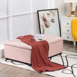 Gymax Convertible Sofa Bed Folding Ottoman Sleeper Space Saving Lounger in Pink - thumbnail 7