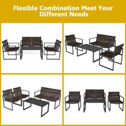 Costway 4PCS Garden Patio Table & Chair Set Outdoor Conversation Furniture Metal Frame in Black - thumbnail 4