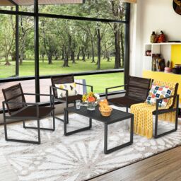 Costway 4PCS Garden Patio Table & Chair Set Outdoor Conversation Furniture Metal Frame in Black - thumbnail 2