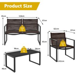Costway 4PCS Garden Patio Table & Chair Set Outdoor Conversation Furniture Metal Frame in Black - thumbnail 5