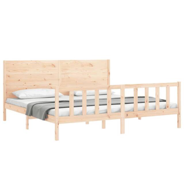 Berkfield Home Beautiful Bed Frame with Headboard 200x200 cm Solid Wood in Light Oak - image 1