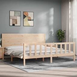 Berkfield Home Beautiful Bed Frame with Headboard 200x200 cm Solid Wood in Light Oak - thumbnail 4