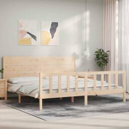 Berkfield Home Beautiful Bed Frame with Headboard 200x200 cm Solid Wood in Light Oak - thumbnail 2