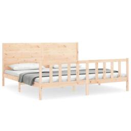 Berkfield Home Beautiful Bed Frame with Headboard 200x200 cm Solid Wood in Light Oak - thumbnail 3
