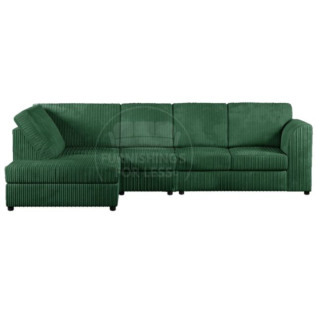 Furnishings For Less UK Luxor Jumbo Cord Large 5 Seater Corner Sofa Long Left Hand Facing - Full Back in Green - image 1