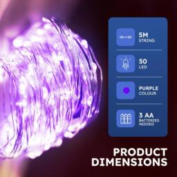 Desiretech LED Battery-Powered Fairy Lights Copper Wire String Lights 2Pack 50LED in Purple - thumbnail 3