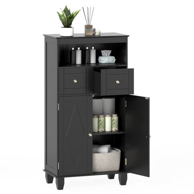 Costway Bathroom Floor Storage Cabinet Modern Storage Organizer w/Drawers in Black - image 1