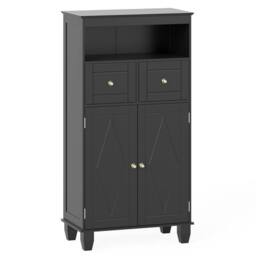 Costway Bathroom Floor Storage Cabinet Modern Storage Organizer w/Drawers in Black - thumbnail 3