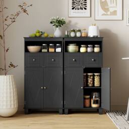 Costway Bathroom Floor Storage Cabinet Modern Storage Organizer w/Drawers in Black - thumbnail 8