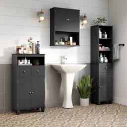 Costway Bathroom Floor Storage Cabinet Modern Storage Organizer w/Drawers in Black - thumbnail 9