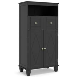 Costway Bathroom Floor Storage Cabinet Modern Storage Organizer w/Drawers in Black - thumbnail 5