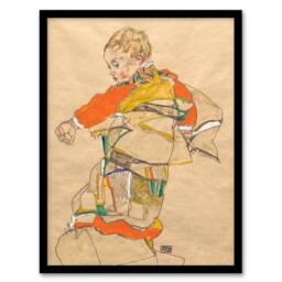 Artery8 Egon Schiele Framed Wall Art Anton Peschka Jr Portrait of a Child in Beige - Size: A4 - thumbnail 1