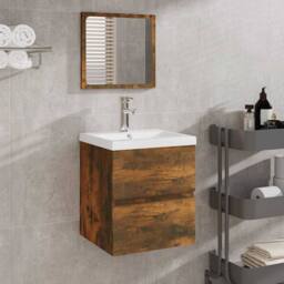 Berkfield Home Premium Bathroom Cabinet with Mirror Smoked Oak Engineered Wood in Brown - thumbnail 2