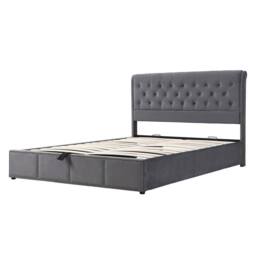 BTM Upholstered bed, functional storage bed, rivet decoration, velvet in Grey - Size: King - thumbnail 4