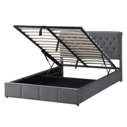 BTM Upholstered bed, functional storage bed, rivet decoration, velvet in Grey - Size: King - thumbnail 7