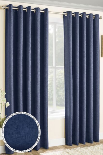 Enhanced Living Plain Thermal Room Darkening Pair of Curtains For Bedroom & Livingroom in Navy - Size: 168 cm width x 229 cm drop - image 1