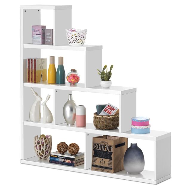 Costway 6-Cube Ladder Bookcase Freestanding Corner Bookshelf 5-Tier Display Shelf in White - image 1