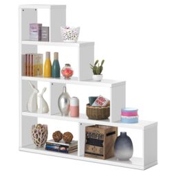 Costway 6-Cube Ladder Bookcase Freestanding Corner Bookshelf 5-Tier Display Shelf in White - thumbnail 1
