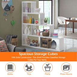 Costway 6-Cube Ladder Bookcase Freestanding Corner Bookshelf 5-Tier Display Shelf in White - thumbnail 5