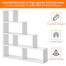 Costway 6-Cube Ladder Bookcase Freestanding Corner Bookshelf 5-Tier Display Shelf in White - thumbnail 6