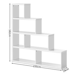 Costway 6-Cube Ladder Bookcase Freestanding Corner Bookshelf 5-Tier Display Shelf in White - thumbnail 2