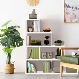 Costway 6-Cube Ladder Bookcase Freestanding Corner Bookshelf 5-Tier Display Shelf in White - thumbnail 4